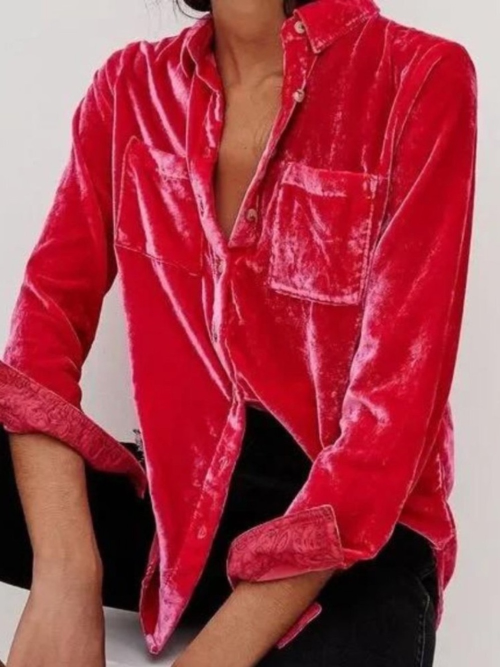 Pilcro Anthropologie Mara Pink Velvet Button Down Shirt Top size 8